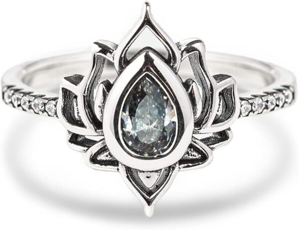 romise Ring for Women, Silver Lotus Flower Ring - Image 2