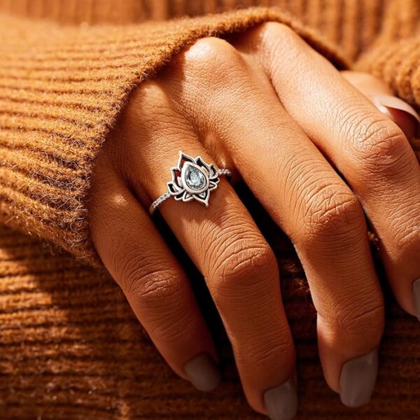romise Ring for Women, Silver Lotus Flower Ring